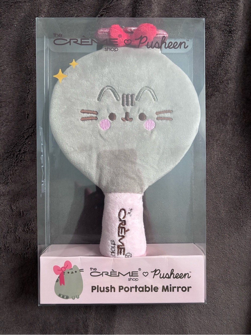 Pusheen x The Crème Shop Plush Portable Mirror – Gray